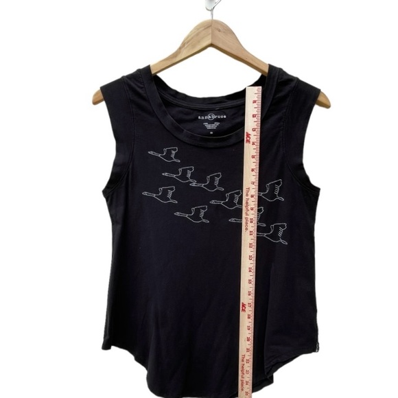 Anna Bruce Embroidered Flying Geese Black Sleeveless T-Shirt Size M - Picture 5 of 7